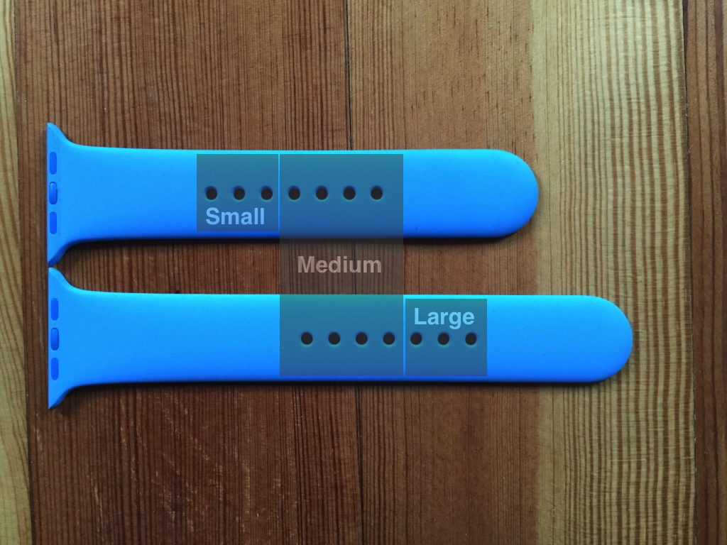 Small, medium and large watchband holes on Apple Sport band.