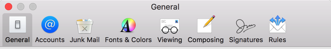 Image of toolbar icons in Mail Preferences featuring physical envelopes