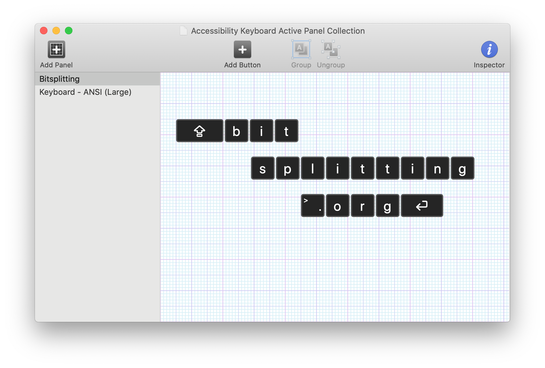 Custom keyboard editor with silly bitsplitting.org keyboard layout